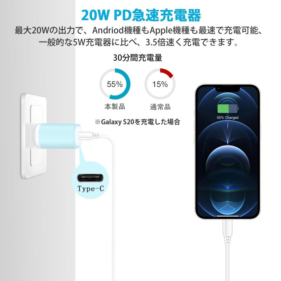 Viviber 急速充電器 Type-C iPhone 充電器 acアダプター タイプc コンセント 純正 20W USB-C電源アダプター (PS｜sakurashoji｜03