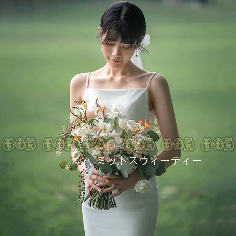 まとめ買い ロング丈ドレス 白ワンピース 花嫁 ホワイト 二次会 結婚式 ウェディングドレス キャミソール 袖なし スレンダードレス ウエディングドレス 前撮り シンプル スレンダーライン