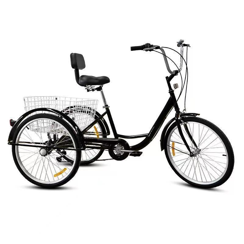 大人用三輪車 24インチ 7スピード 3輪自転車 大人用 三輪自転車 トライク マンパワーペダル 三輪車 男性女性向け 買い物かご付き 