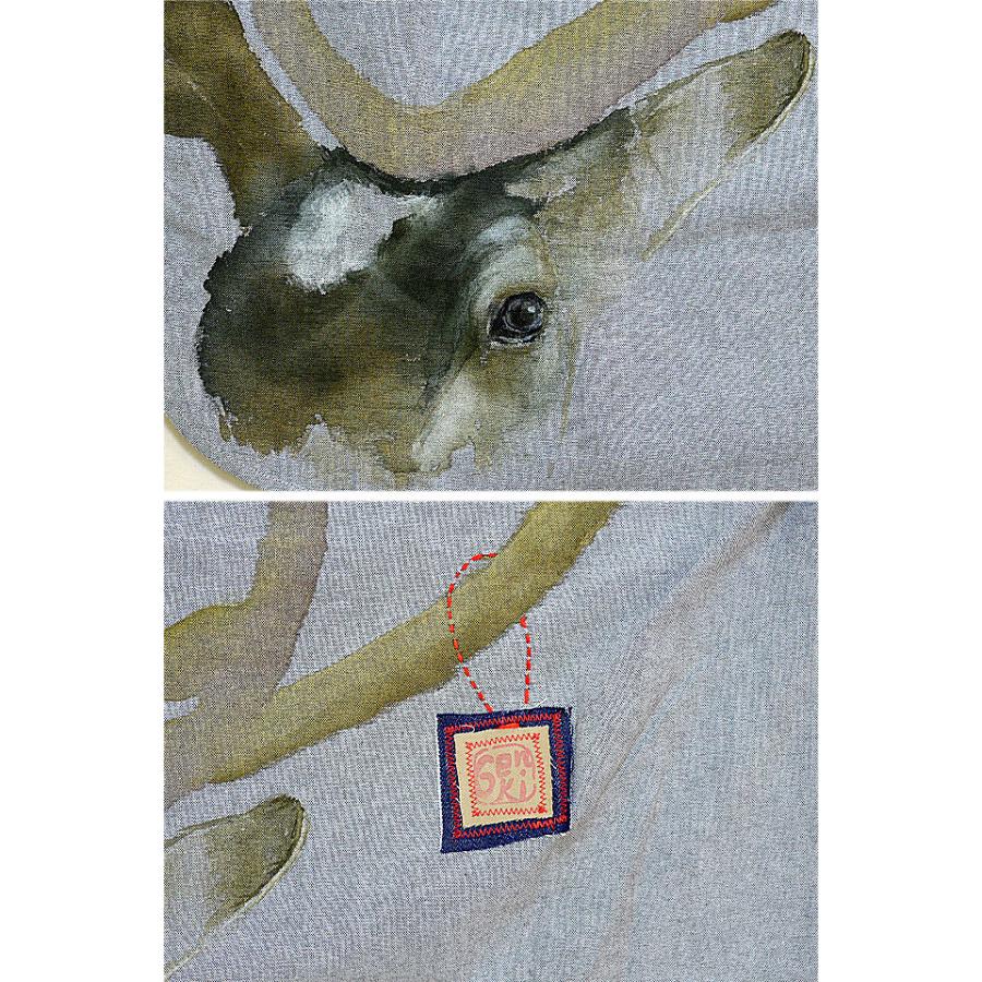 手描きトナカイオックス長袖シャツ 碧 あお 手書き 動物 和柄 和風