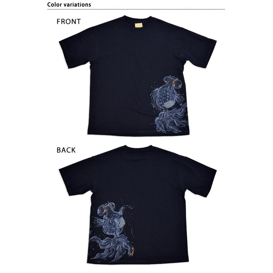 黒出目金リメイク半袖Tシャツ 碧 あお 金魚 手描き 手書き 京都 職人 黒出目金リメイク半袖Tシャツ 碧 あお 金魚 手描き 手書き 京都 職人