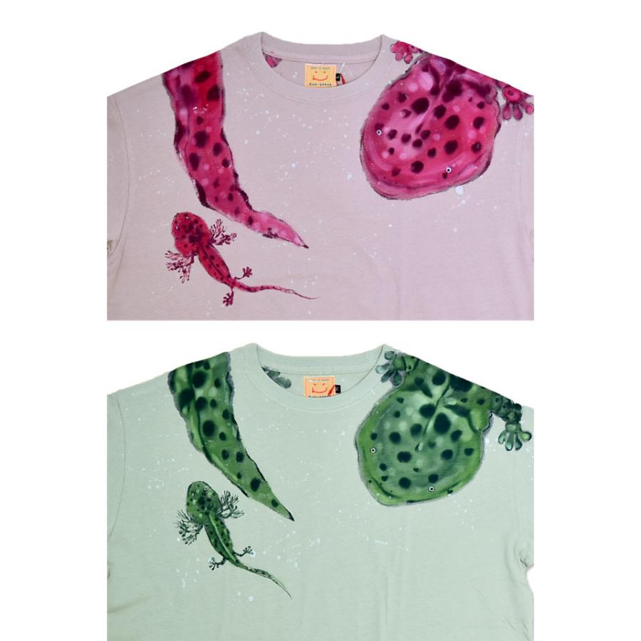 オオサンショウウオの親子 ビッグシルエット半袖Tシャツ 碧 あお 濡れ描き友禅 京都 和柄 和風 オオサンショウウオの親子 ビッグシルエット半袖Tシャツ 碧 あお 濡れ