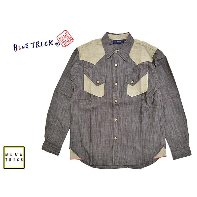 ウエスタン風切替ムラ糸長袖シャツ◆ブルートリック[sl] ウエスタン風切替ムラ糸長袖シャツ◇ブルートリック : サクラスタイル