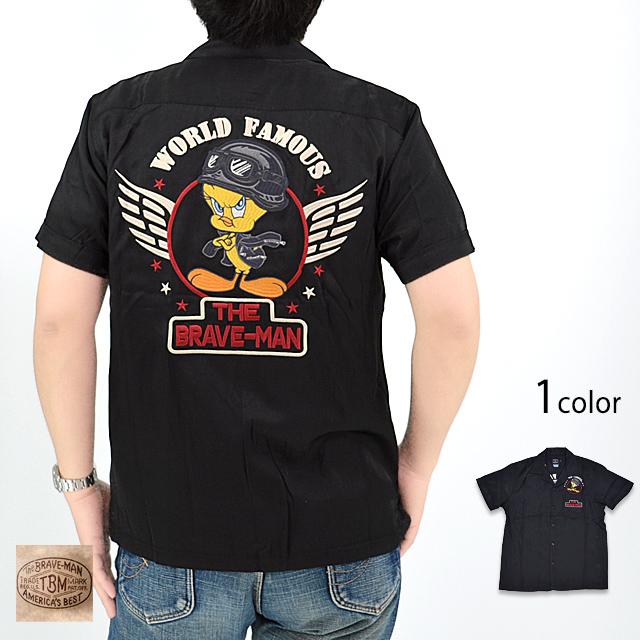 BR×LOONEYコラボ レーヨン半袖シャツ The BRAVE-MAN LTB-2310 ブレイブマン 刺繍 バイカー BR×LOONEYコラボ レーヨン半袖シャツ The BRAVE-MAN LTB-2310 ブレイブ