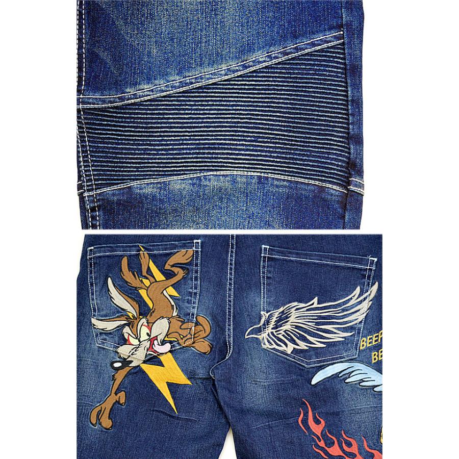 BR×LOONEYコラボ ストレッチバイカーパンツ The BRAVE-MAN LTB-2304 ブレイブマン ジーンズ ワイリー コヨーテ 刺繍 BR×LOONEYコラボ ストレッチバイカーパンツ The BRAVE-MAN LTB-2304