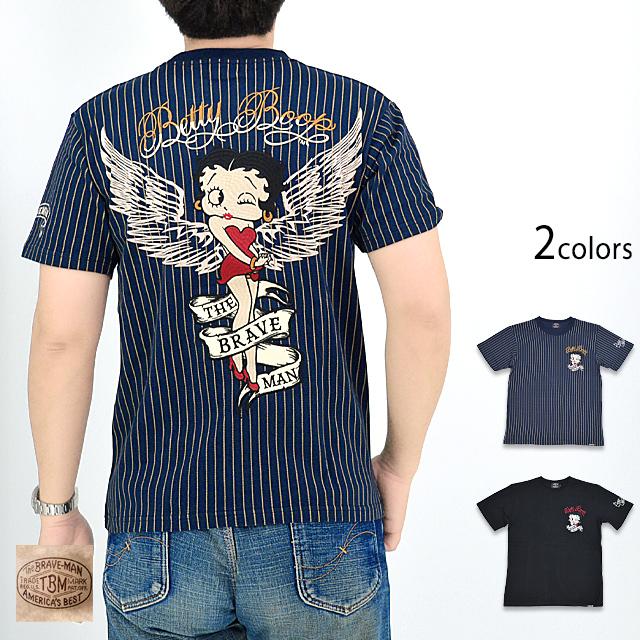 BR×BETTYコラボ 天竺半袖Tシャツ The BRAVE-MAN BBB-2341 ブレイブマン ベティーちゃん 刺繍 バイカー BR×BETTYコラボ 天竺半袖Tシャツ The BRAVE-MAN BBB-2341 ブレイブマン