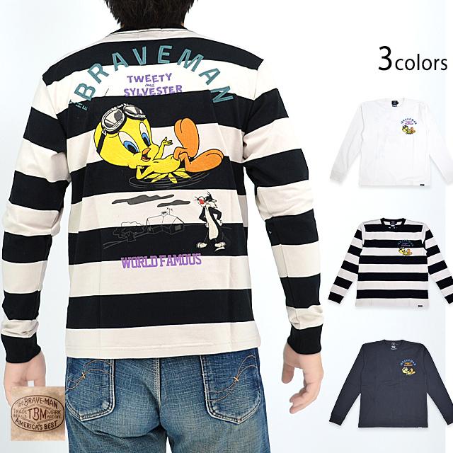 BR×LOONEYコラボ 天竺ロングTシャツ The BRAVE-MAN LTB-2316 ブレイブマン 刺繍 長袖 バイカー BR×LOONEYコラボ 天竺ロングTシャツ The BRAVE-MAN LTB-2316 ブレイブ