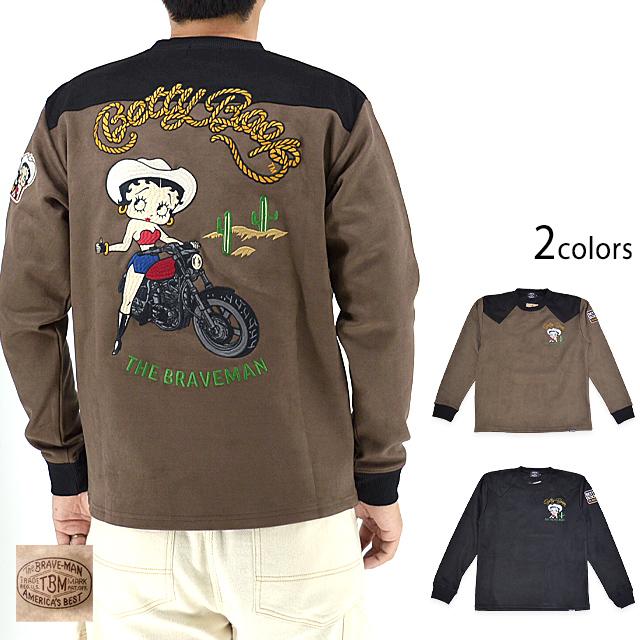 BR×BETTYコラボ 起毛プレーティング長袖Tシャツ The BRAVE-MAN BBB-2448 ブレイブマン ベティーちゃん 刺繍 ロンT BR×BETTYコラボ 起毛プレーティング長袖Tシャツ The BRAVE-MAN BBB
