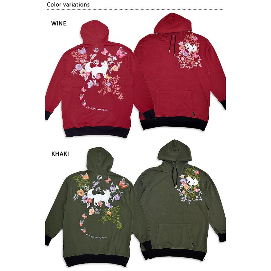 ✨美品✨今昔 KON-JAKU ポンチョ パーカー 桜絵巻 和柄 総刺繍 桜 狐 桜舞う幻想の夜」ドルマンスリーブ総刺繍パーカー 今昔 KJ-29182