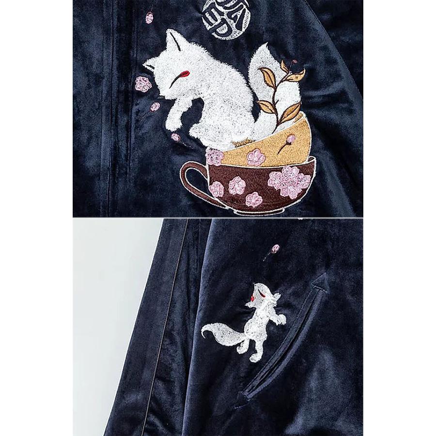 今昔CAFEベロアジャケット 今昔 KJY-29095 和柄 和風 狐 きつね キツネ
