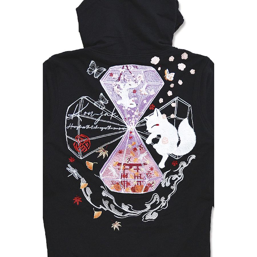 砂時計パーカー 今昔 KJ-29096 和柄 和風 狐 きつね キツネ 刺繍