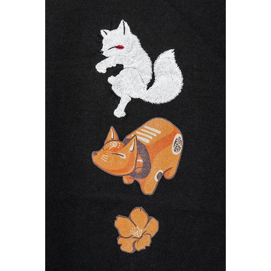 狐赤べこ半袖Tシャツ 今昔 KJ-29248 和柄 和風 狐 きつね キツネ
