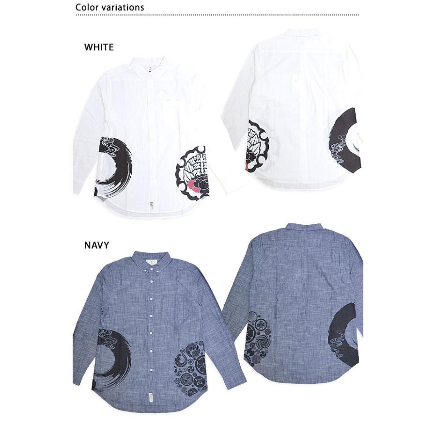 円相シャンブレー長袖シャツ 喜人 KJ-42406 和柄 和風 ロングスリーブ