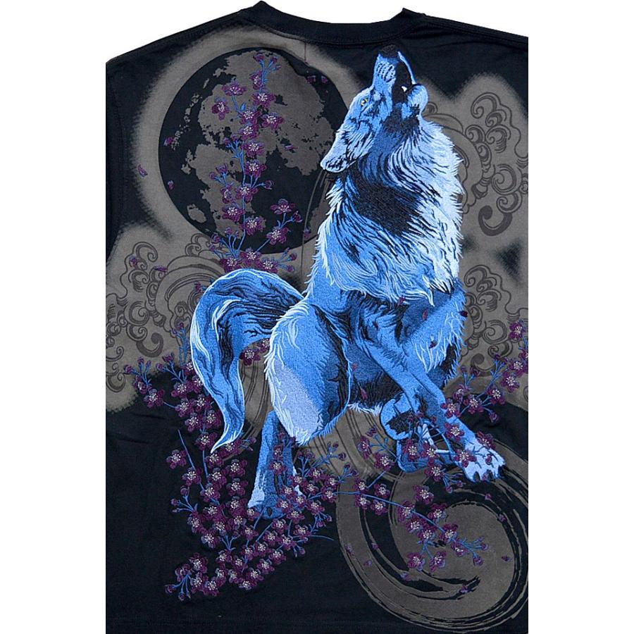 和国狼遠吠え長袖tシャツ 絡繰魂 和柄 和風 刺繍 オオカミ 桜 さくら ロングtシャツ 粋 Kkd M162 サクラスタイル 通販 Yahoo ショッピング