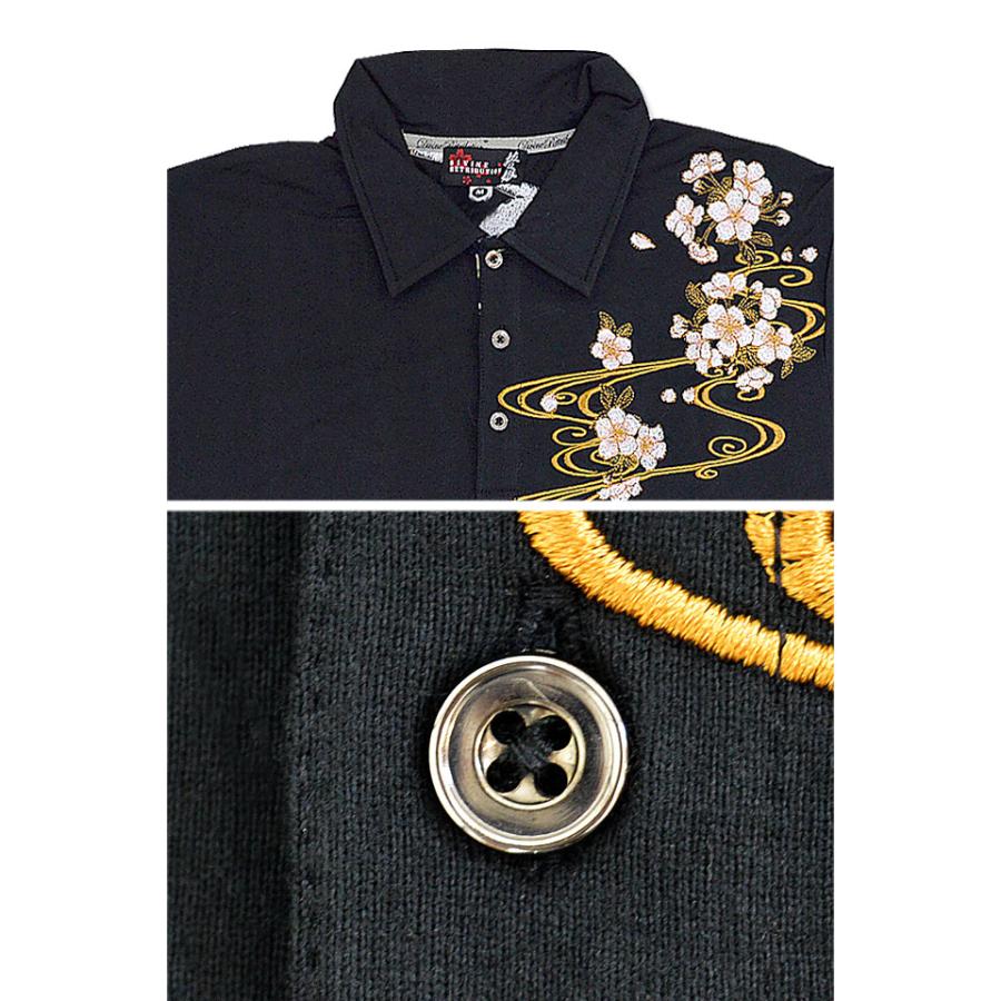 抜刀娘 凛×美月刺繍半袖ポロシャツ 202093 和柄 和風 桜 さくら サクラ