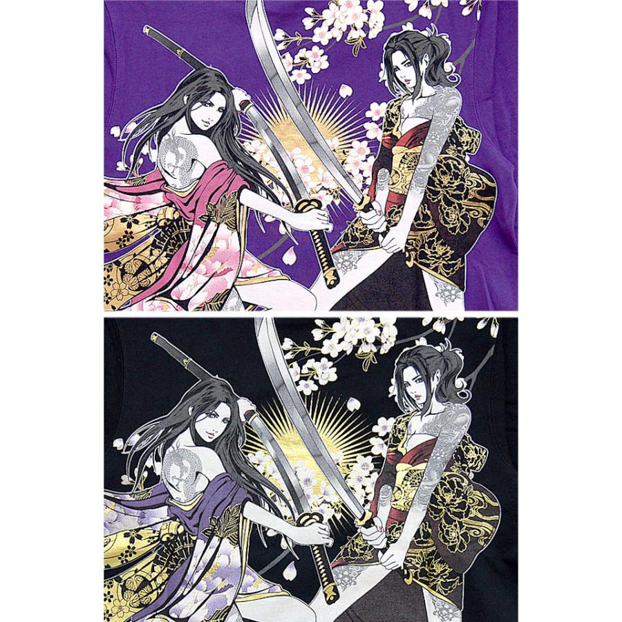 抜刀娘 2人娘長袖tシャツ 抜刀娘 3131 和柄 和風 ロングtシャツ 花 花魁 着物 Kkd M192 サクラスタイル 通販 Yahoo ショッピング