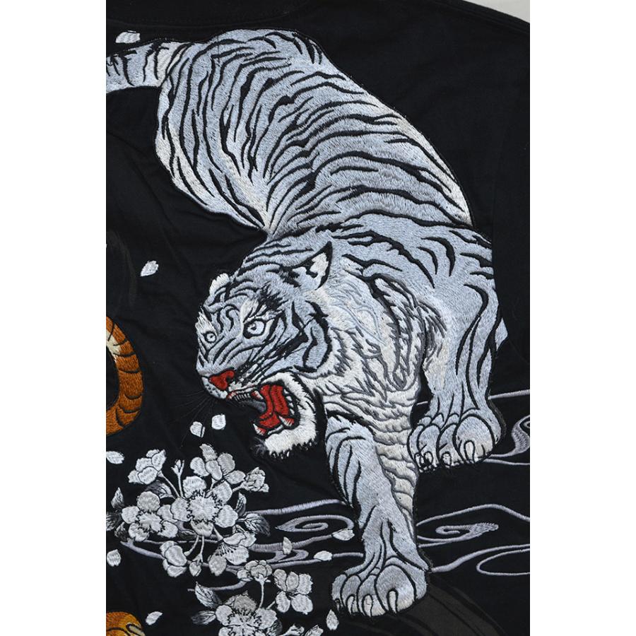 虎×虎半袖Tシャツ 絡繰魂 212051 和柄 和風 刺繍 粋 からくり 白虎 