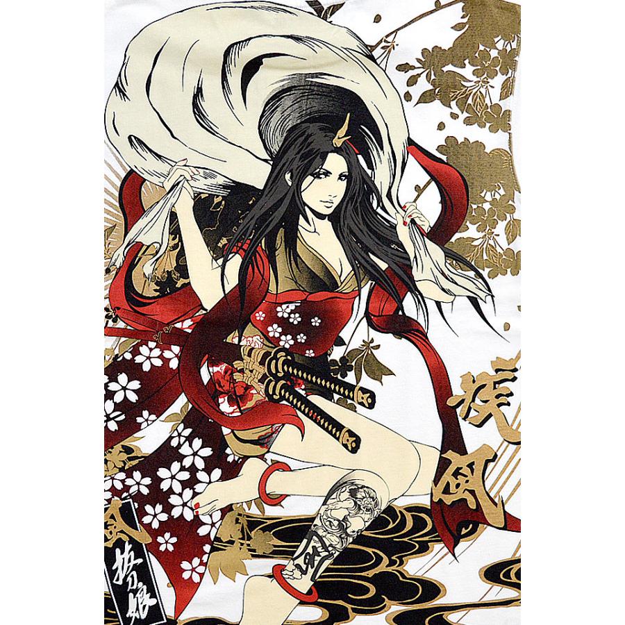 抜刀娘 結愛風神半袖tシャツ 抜刀娘 和柄 和風 花魁 姉御 家紋 三つ巴 Kkd M サクラスタイル 通販 Yahoo ショッピング