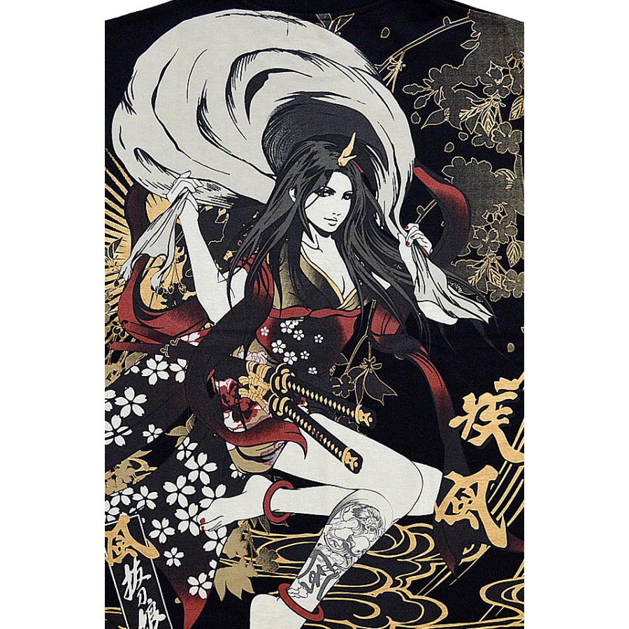 抜刀娘 結愛風神半袖tシャツ 抜刀娘 和柄 和風 花魁 姉御 家紋 三つ巴 Kkd M サクラスタイル 通販 Yahoo ショッピング