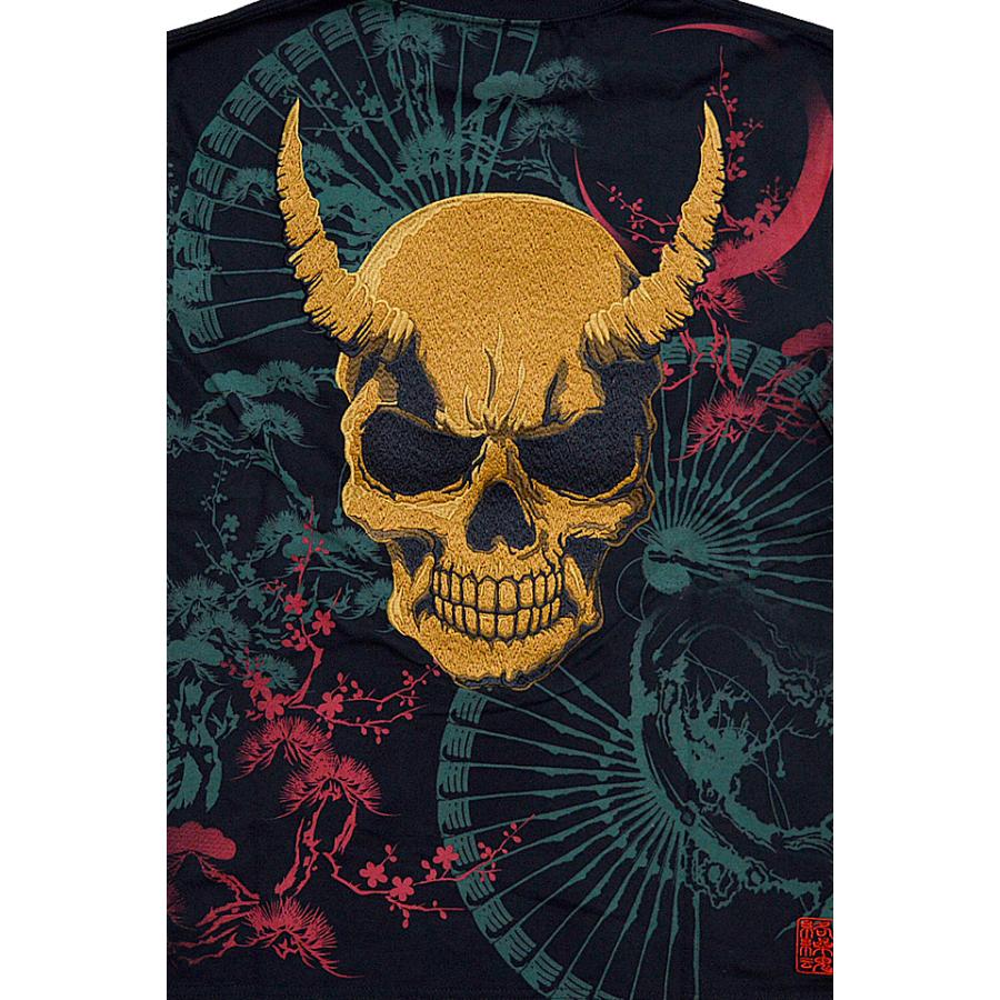 般若髑髏半袖Tシャツ 絡繰魂 212067 和柄 和風 刺繍 ドクロ