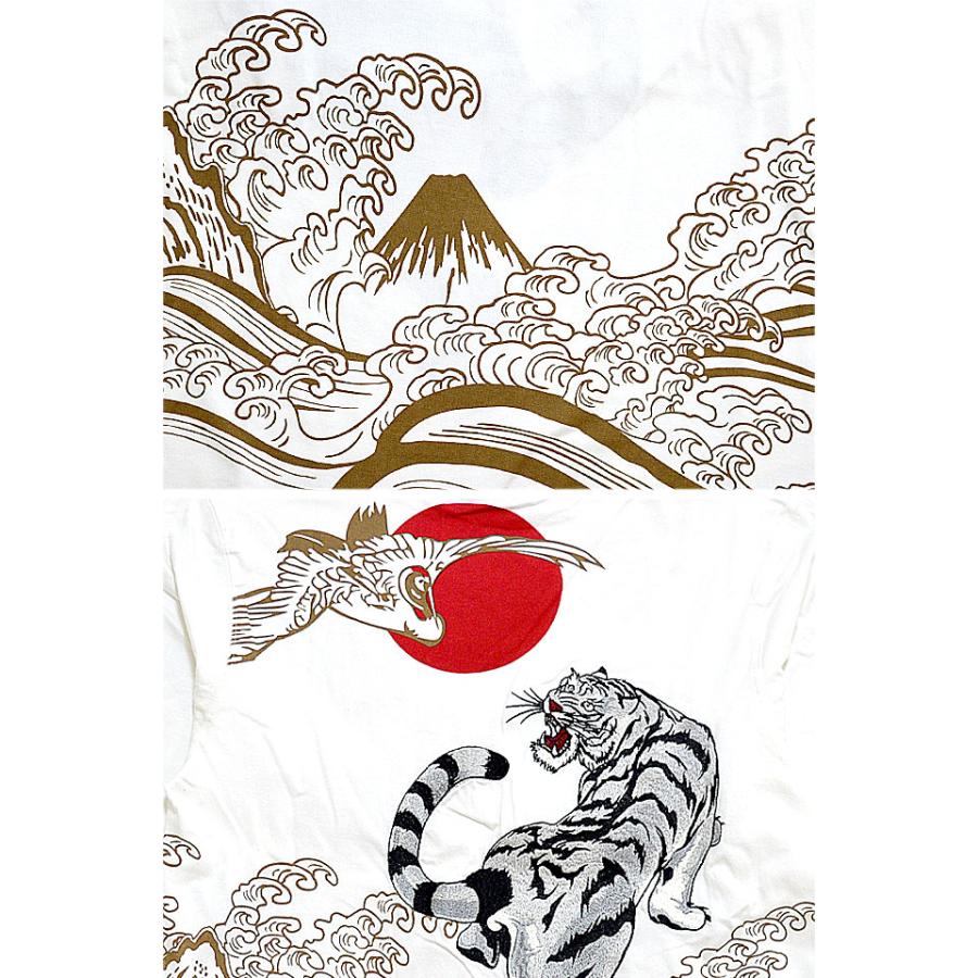 白虎駿河湾長袖Tシャツ 絡繰魂 213024 和柄 和風 刺繍 トラ 鶴 白虎駿河湾長袖Tシャツ 絡繰魂 213024 和柄 和風 刺繍 トラ 鶴