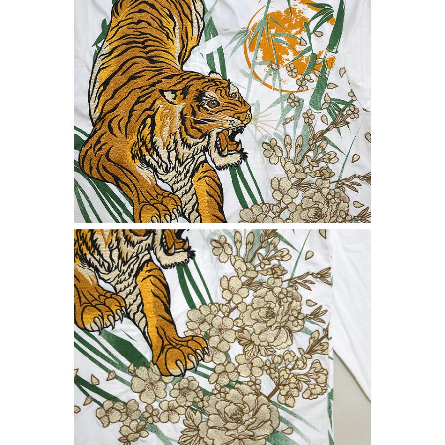 復刻信長の虎ロングTシャツ 絡繰魂 214043 和柄 和風 刺繍 トラ