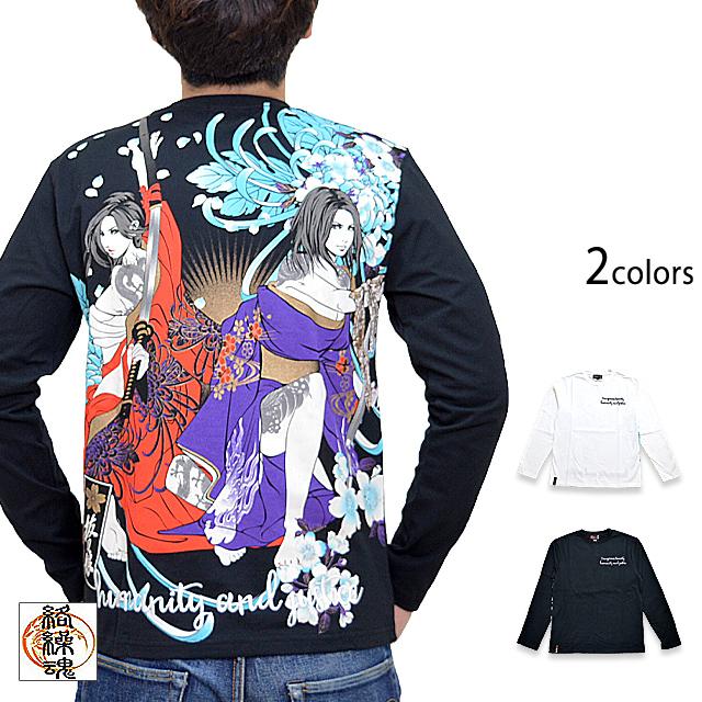 抜刀娘 仁義ロングtシャツ 抜刀娘 和柄 和風 ロンt 長袖 着物 花魁 Kkd M219 サクラスタイル 通販 Yahoo ショッピング