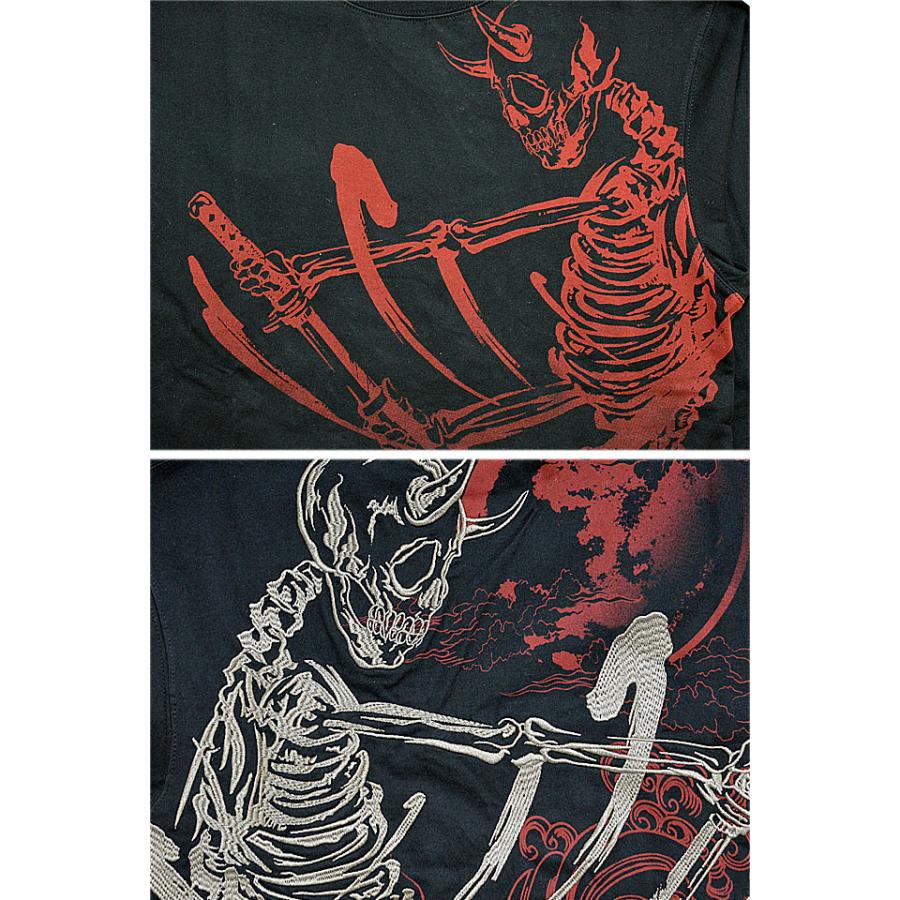 侍髑髏ロングTシャツ 絡繰魂 221080 和柄 和風 ドクロ 武士 ロンT 長袖 