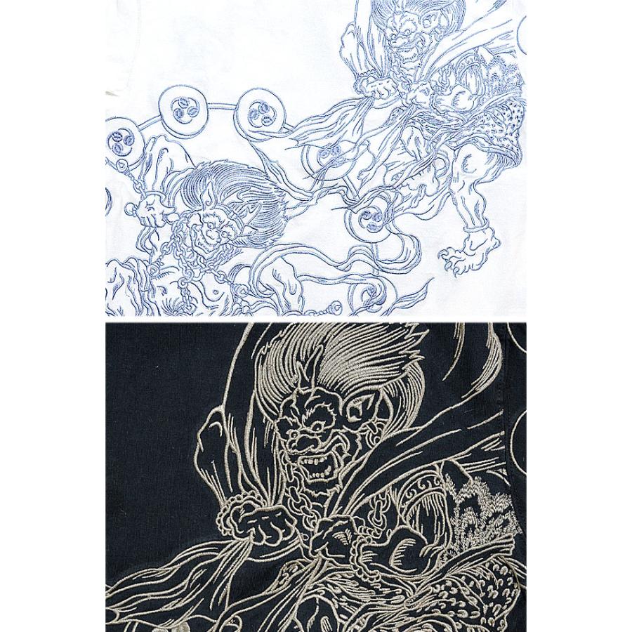 風神雷神乱れ半袖Tシャツ 絡繰魂 222004 和柄 和風 刺繍 粋 豪華 からくり
