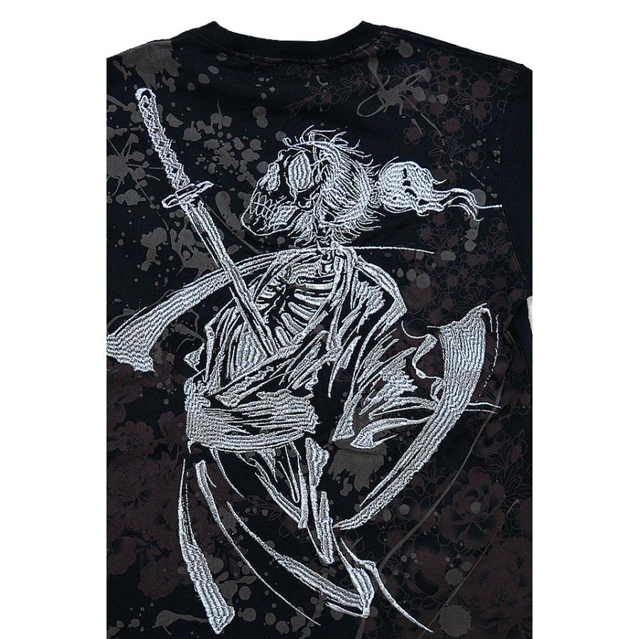 侍髑髏半袖Tシャツ 絡繰魂 222022 和柄 和風 刺繍 ドクロ スカル