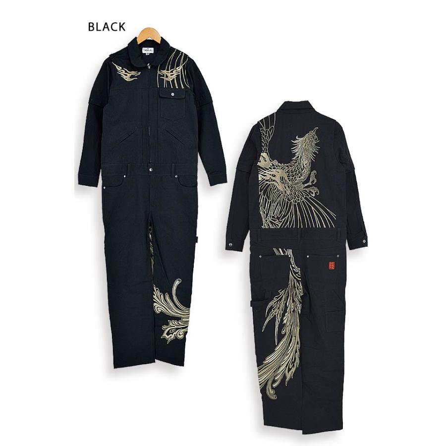 天駆ける鳳凰オールインワンツナギ 絡繰魂 231006 刺繍 和柄 天駆ける鳳凰オールインワンツナギ 絡繰魂 231006 刺繍 和柄