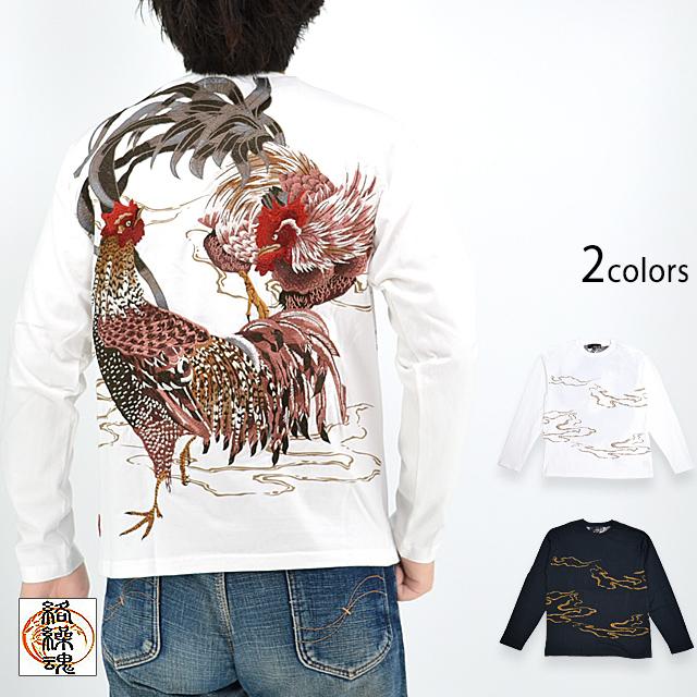 粋「群鶏図-若冲-」浮世絵ロングTシャツ 絡繰魂 233078 和柄 粋「群鶏図-若冲-」浮世絵ロングTシャツ 絡繰魂 233078 和柄