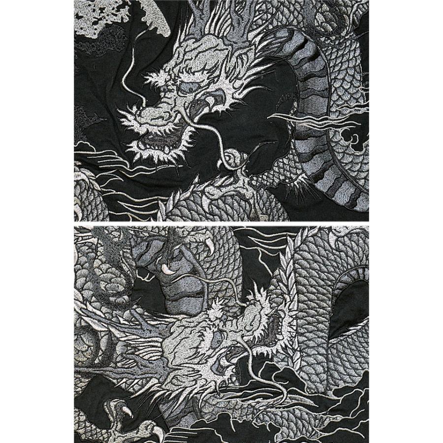 粋 龍の戯れ半袖Tシャツ 絡繰魂 242060 和柄 和風 刺繍 竜 ドラゴン