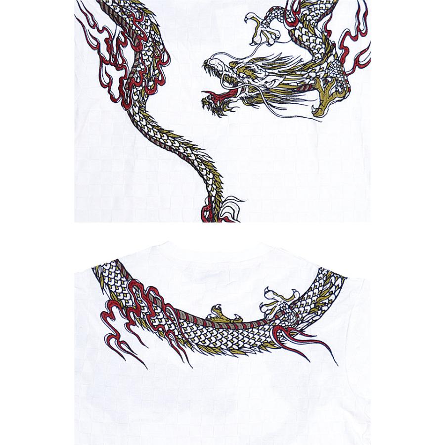 巻龍ブロックジャガード半袖Tシャツ 絡繰魂 242065 和柄 和風 刺繍 竜