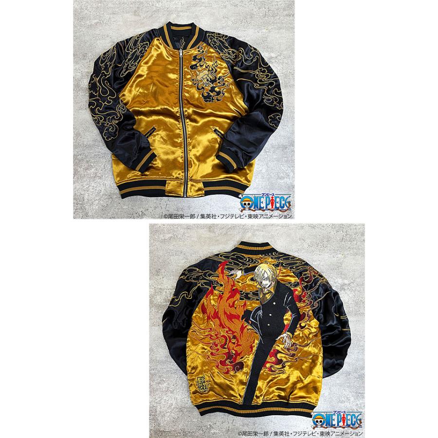 絡繰魂　ONE PIECE　スカジャン　リバーシブル　スーベニアジャケット　　黒 絡繰魂×ONE PIECE 「サンジ」黒足のリバーシブルスカジャン 絡繰魂