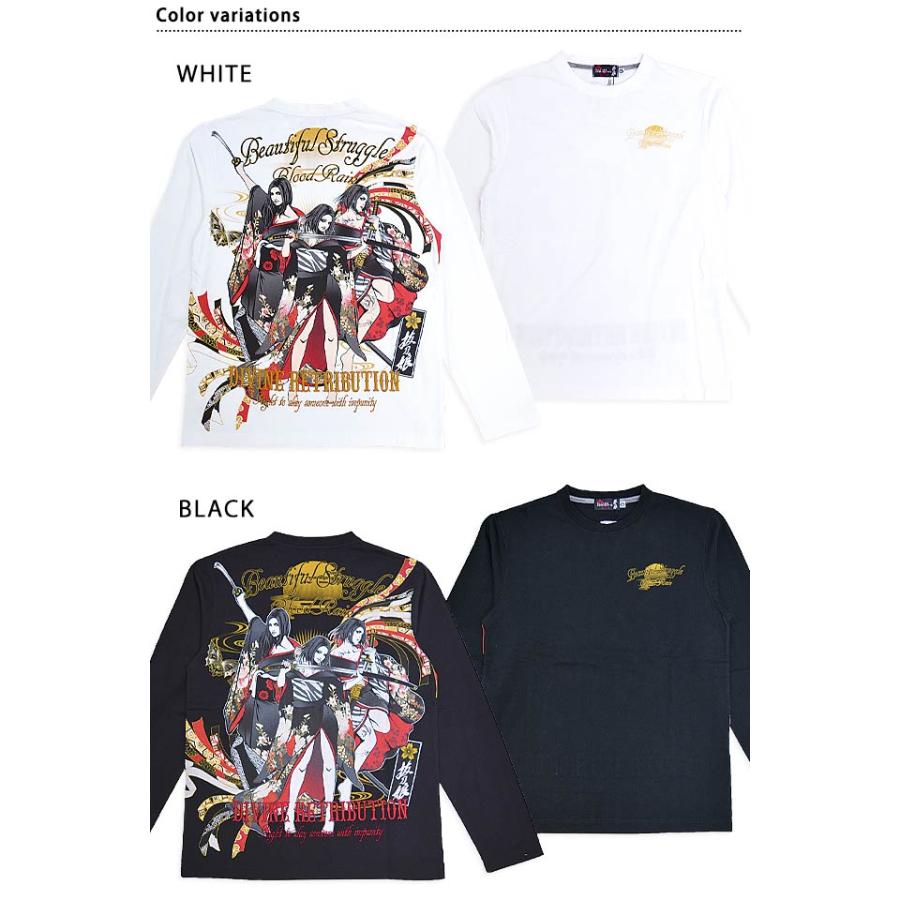 抜刀娘 三人娘演舞ロングTシャツ 243131 和柄 和風 着物 長袖 ロンT 