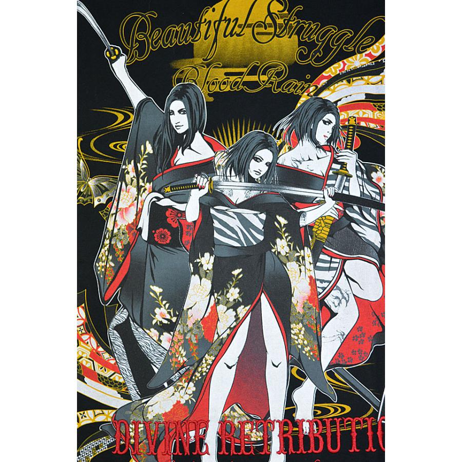 抜刀娘 三人娘演舞ロングTシャツ 243131 和柄 和風 着物 長袖 ロンT