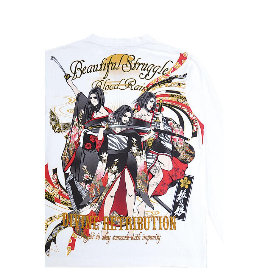 抜刀娘 三人娘演舞ロングTシャツ 243131 和柄 和風 着物 長袖 ロンT 