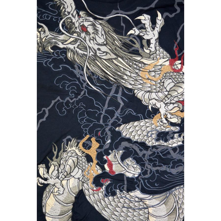 粋 稲妻火炎龍ロングTシャツ 絡繰魂 244045 和柄 和風 竜 刺繍 長袖T