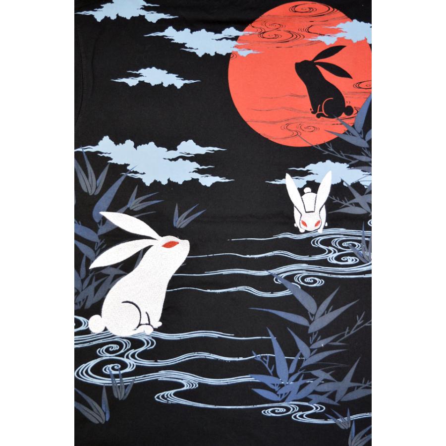月見兎ロングTシャツ 絡繰魂 251013 和柄 和風 刺繍 うさぎ ウサギ