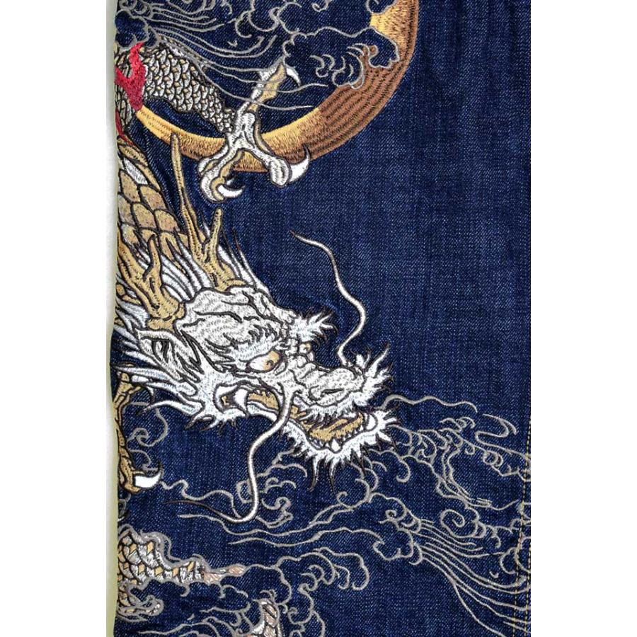 絡繰魂 粋/からくりだましい いき 月光双龍 柄 刺繍 和柄 デニムパンツ 粋 月光双龍デニムパンツ 絡繰魂 252240 和柄 和風 竜 ジーンズ 刺繍