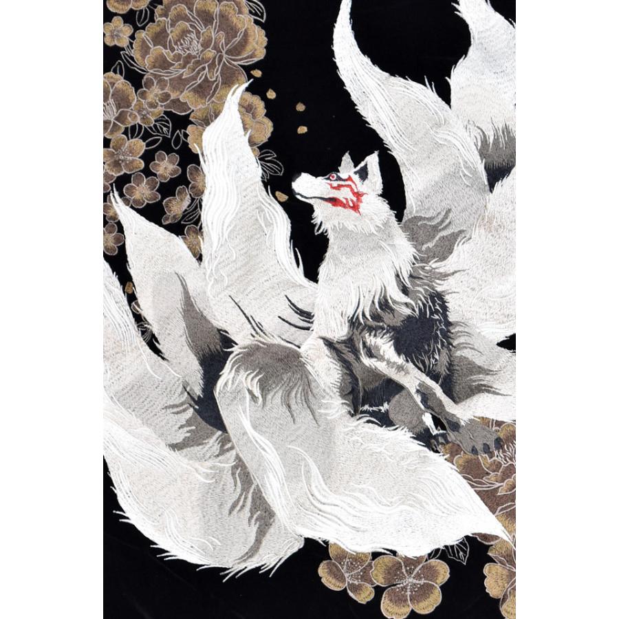 粋 火炎九尾の狐 別珍スカジャン 絡繰魂 253067 和柄 和風 キツネ 妖怪