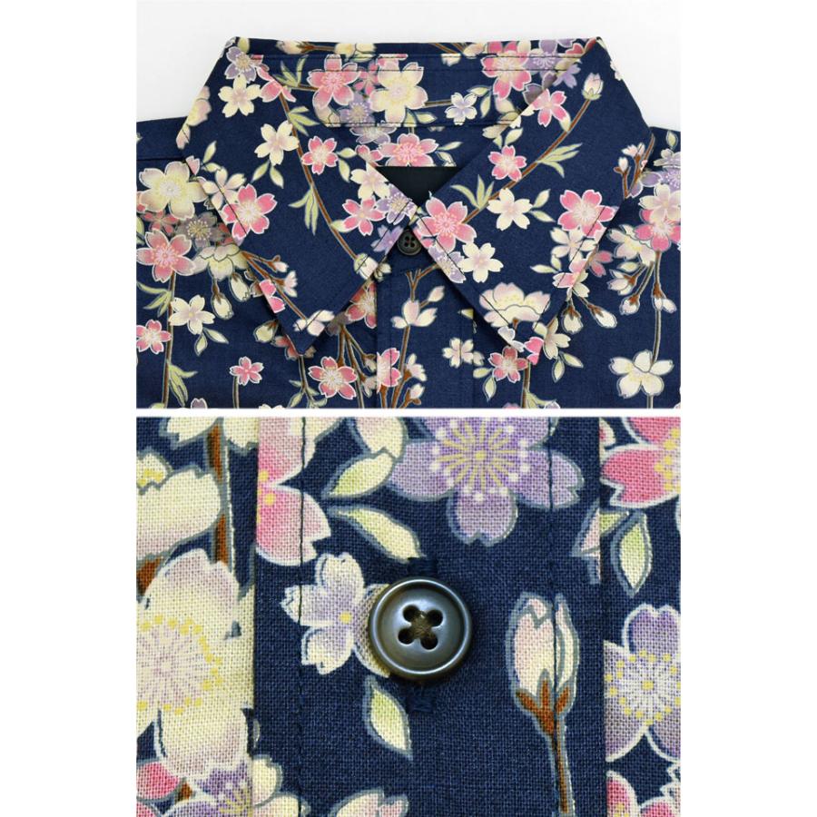 衣櫻 抜染調長袖レギュラーカラーシャツ「枝垂桜」 SA-1721 和柄 和風