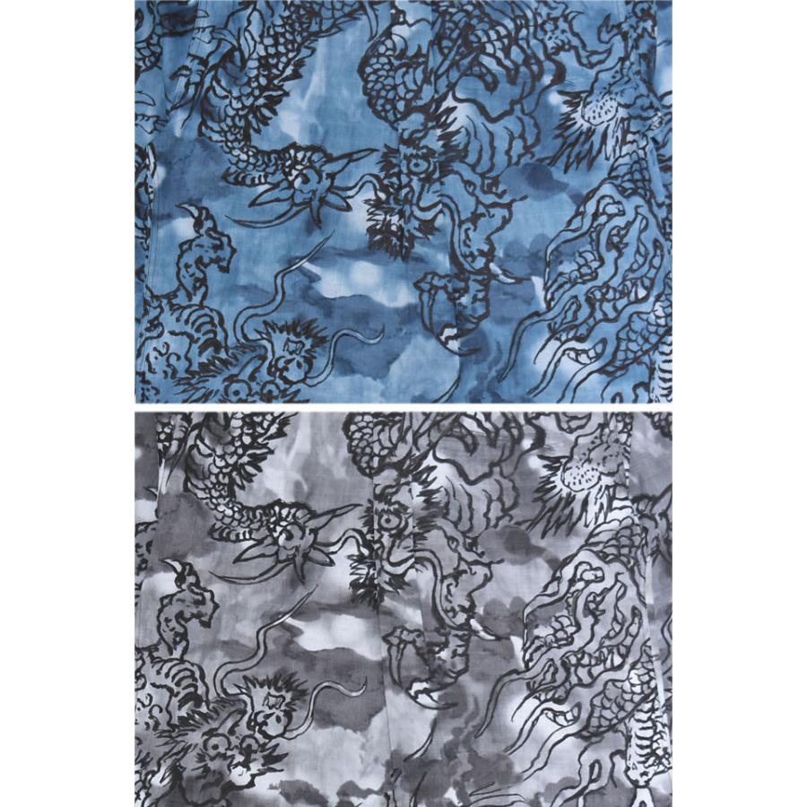 ムラ染め抜染調長袖レギュラーカラーシャツ「老龍」 衣櫻 SA-1750 和柄 和風 総柄 日本製 国産 竜 ドラゴン 衣櫻 ムラ染め抜染調長袖レギュラーカラーシャツ「老龍」 SA-1750 和柄