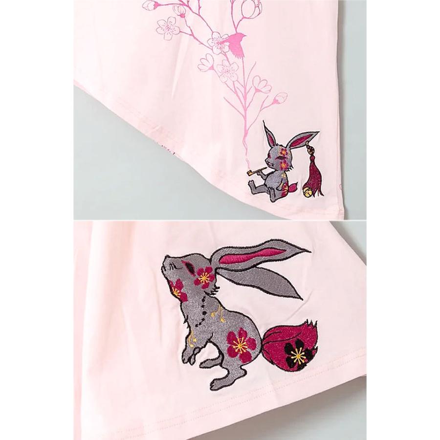 黒菟華 振袖風Tシャツ LIN レディース AL-759027 和柄 和風 兎