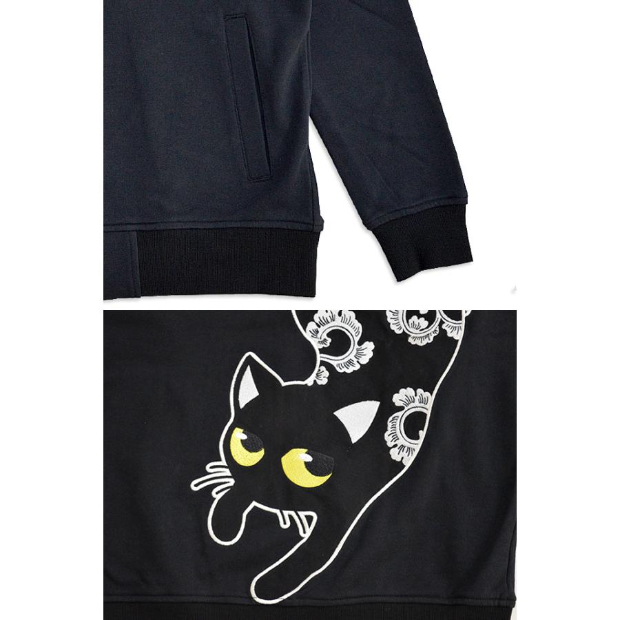 ラミ&アールジップパーカー LIN ALLP-75007 黒猫 刺繍 和柄 ラミ&アールジップパーカー LIN ALLP-75007 黒猫 刺繍 和柄