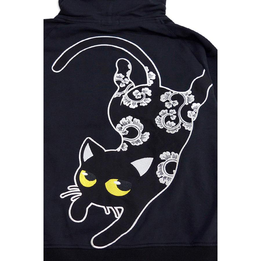 ラミ&アールジップパーカー LIN ALLP-75007 黒猫 刺繍 和柄 ラミ&アールジップパーカー LIN ALLP-75007 黒猫 刺繍 和柄
