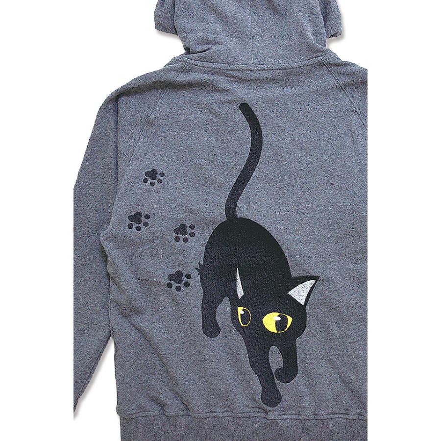 ラミ＆アールパーカー「てくてくウォーキング」 LIN AL-75029 刺繍 黒猫 ネコ ネズミ 鼠 男女兼用 ラミ＆アールパーカー「てくてくウォーキング」 LIN AL-75029 刺繍 黒