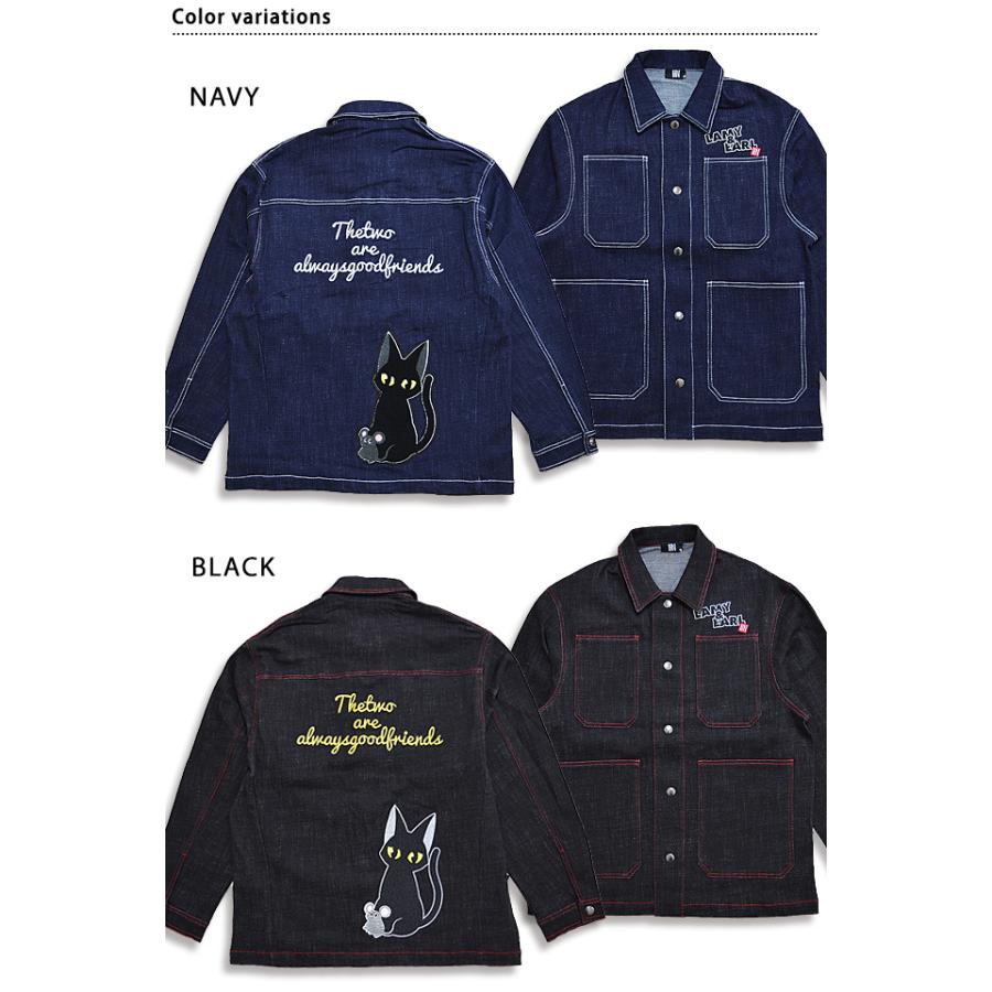 ラミ＆アール デニムカバーオールジャケット LIN AL-75061 黒猫 ネコ