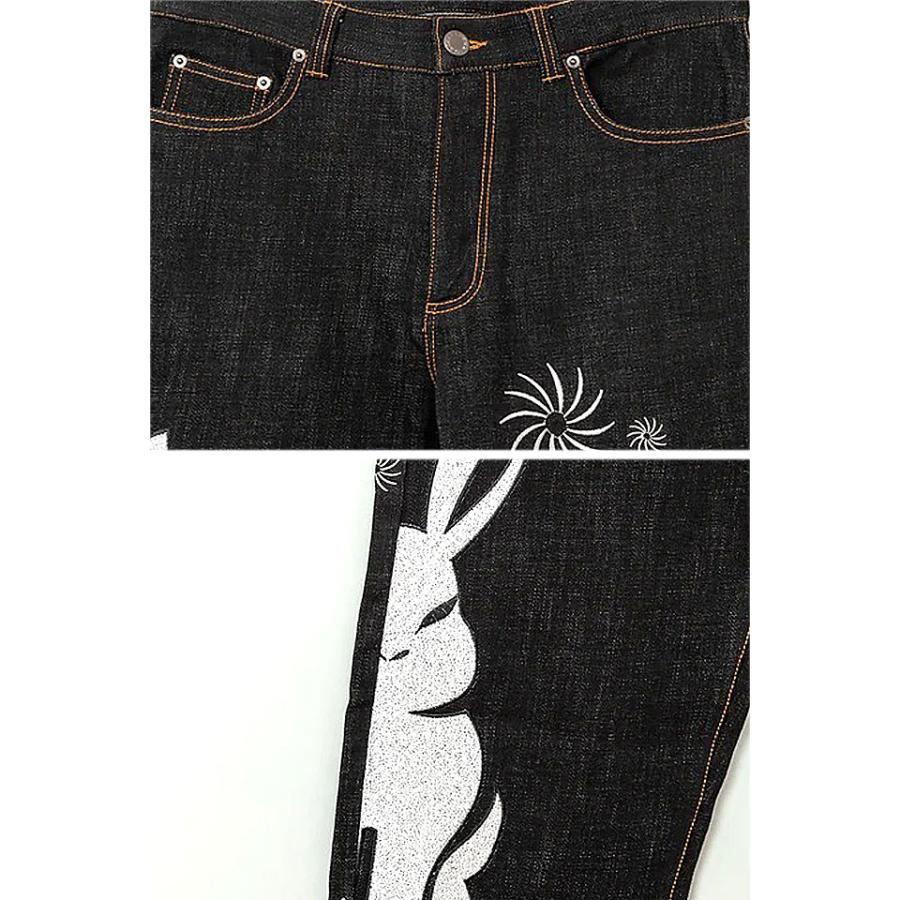 黒菟華 微笑み黒菟華デニムパンツ LIN AL-758008 和柄 和風 兎 黒菟華 微笑み黒菟華デニムパンツ LIN AL-758008 和柄 和風 兎